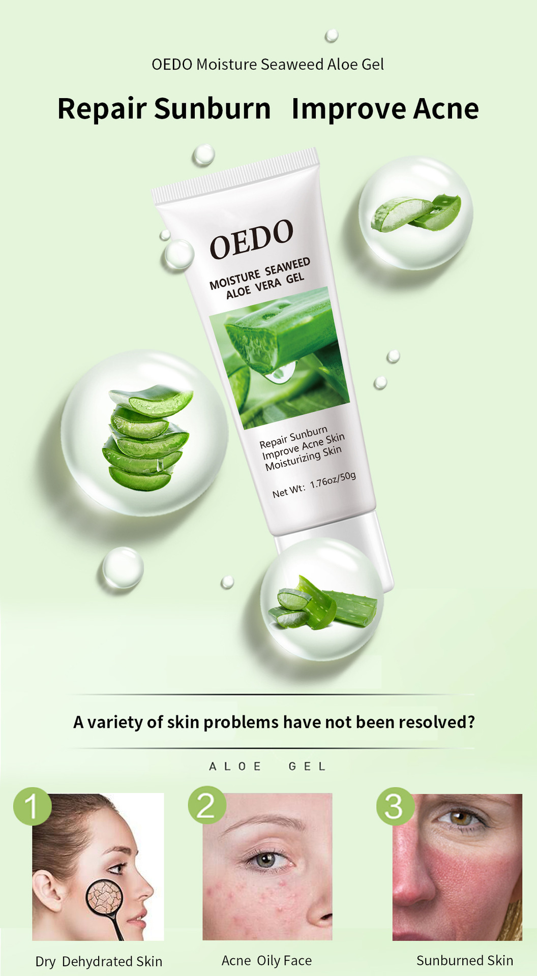 Seaweed Aloe Vera Gel Sun Damage Repair Moisturizing Gel Improves Skin Water Shortage Exfoliating Aloe Vera Gel - Image 3