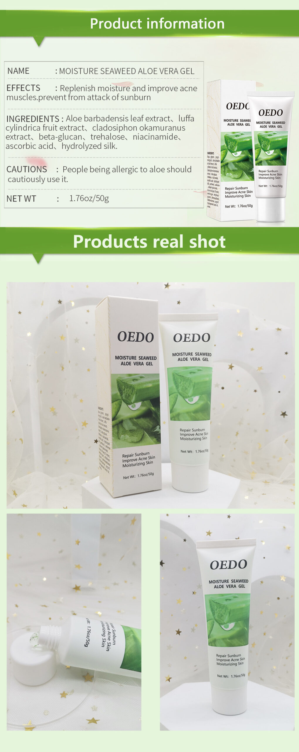 Seaweed Aloe Vera Gel Sun Damage Repair Moisturizing Gel Improves Skin Water Shortage Exfoliating Aloe Vera Gel - Image 6