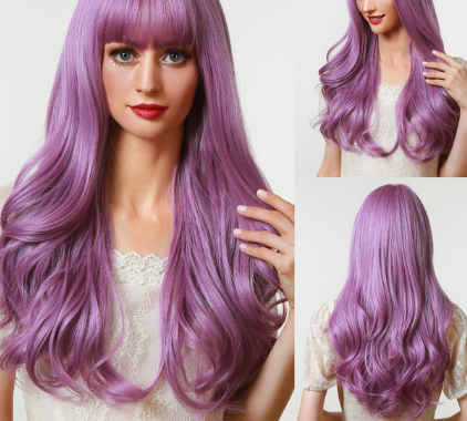 Anime Air Bangs Big Wave Purple Wig - Image 2