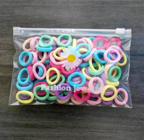100 Bags Seamless Children's Towel Ring Braids Do Not Hurt Hair Candy Color Small Hair Ring High Elastic Rubber Band - Image 39