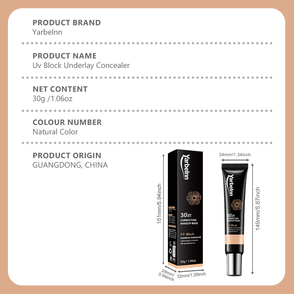 Hydrating Lightweight BB Cream, Long-wear Natural Fit Tinted Makeup Base, Non-cast White Sun Protection Primer, 30g - Image 3