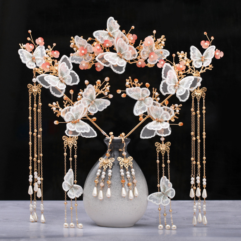 Ancient Style Super Fairy Crown Butterfly Hair Comb Fringed Step Shaking Hairpin Full Set Of Hair Accessories