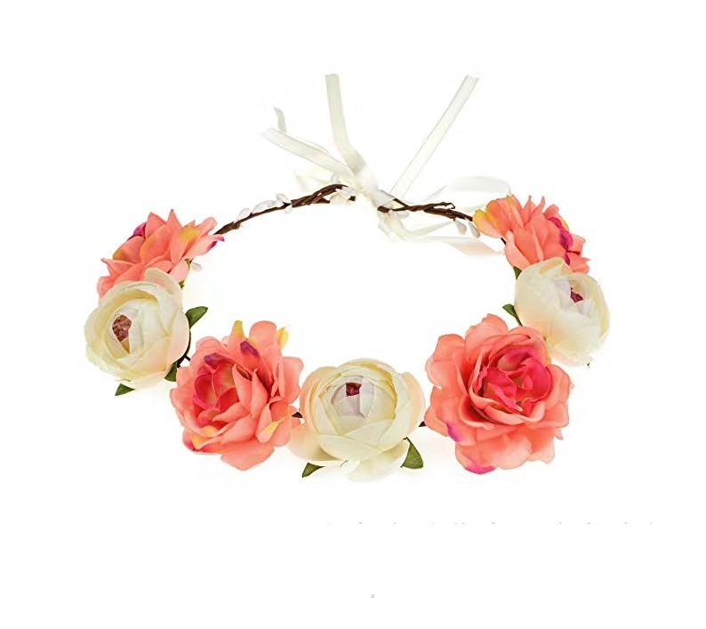 Big Red Rose Bridal Wreath Headband Beach Travel Beautiful Artificial Flower Hair Band Beach Head - Image 4
