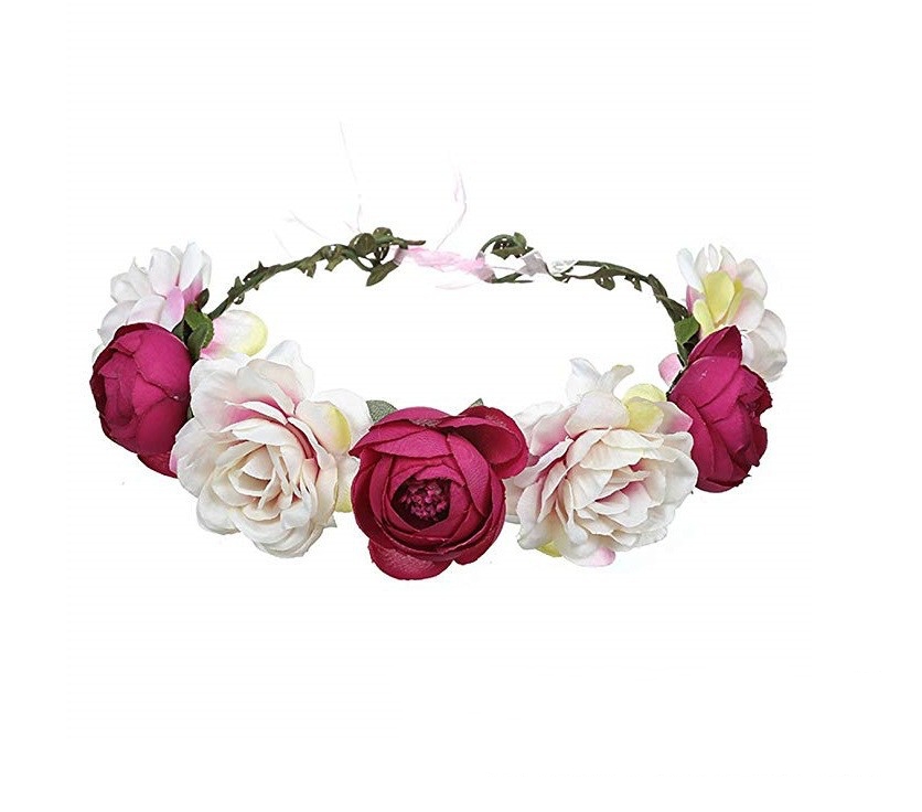 Big Red Rose Bridal Wreath Headband Beach Travel Beautiful Artificial Flower Hair Band Beach Head - Image 5