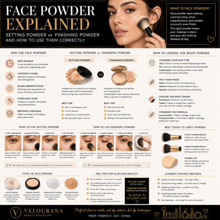 🦋  Face Powder Explained: Setting Powder vs Finishing Powder and How to Use Them Correctly