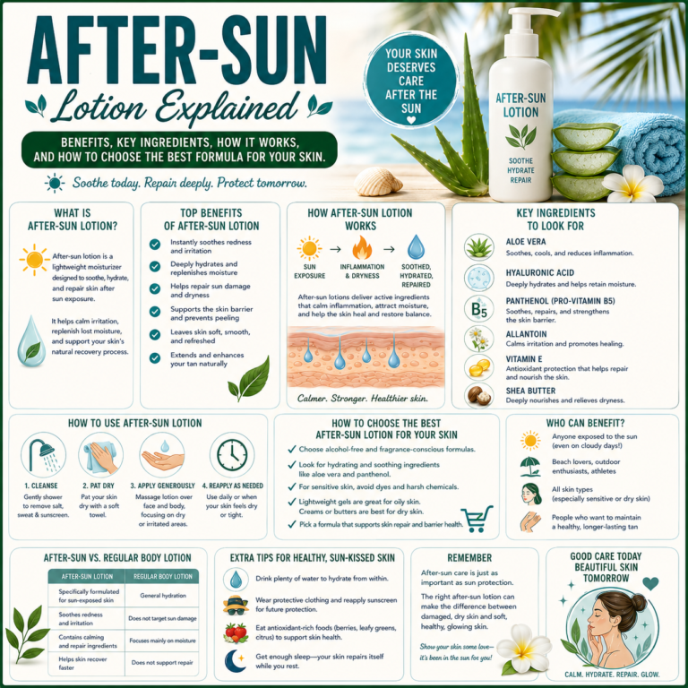 🦋 After-Sun Lotion Explained: Benefits, Key Ingredients, How It Works, and How to Choose the Best Formula for Your Skin