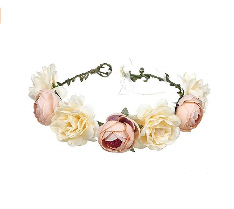 Big Red Rose Bridal Wreath Headband Beach Travel Beautiful Artificial Flower Hair Band Beach Head - Image 2