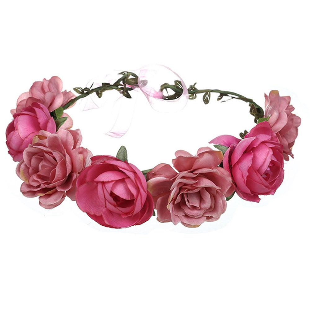Big Red Rose Bridal Wreath Headband Beach Travel Beautiful Artificial Flower Hair Band Beach Head - Image 6