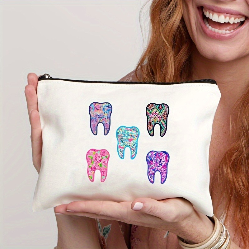 Tooth-patterned Canvas Zip Pouch For Kids Travel - Image 5