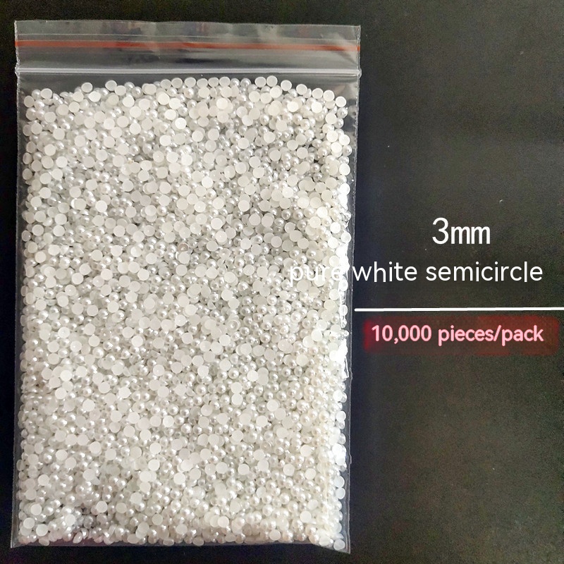 Manicure Flat Semicircle Pure White Rice White Pearl - Image 9
