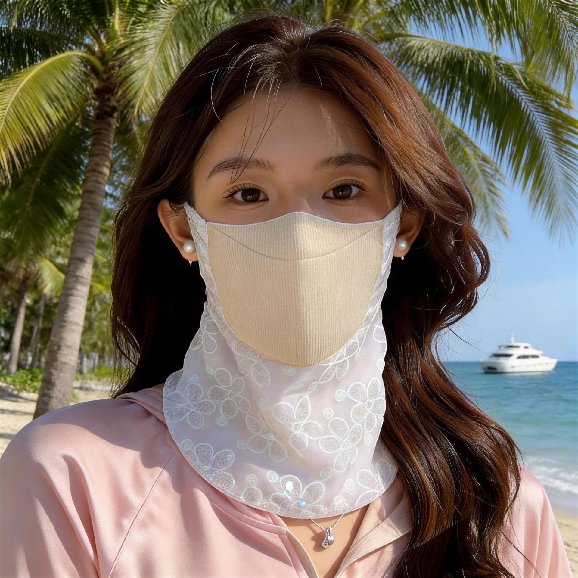 Womens Sun-Protective Face Mask Sequin Lace Ice Silk Mask UV Protection Sunshade - Image 2