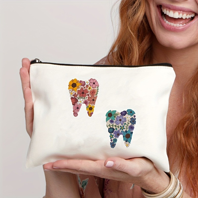 Tooth-patterned Canvas Zip Pouch For Kids Travel - Image 4