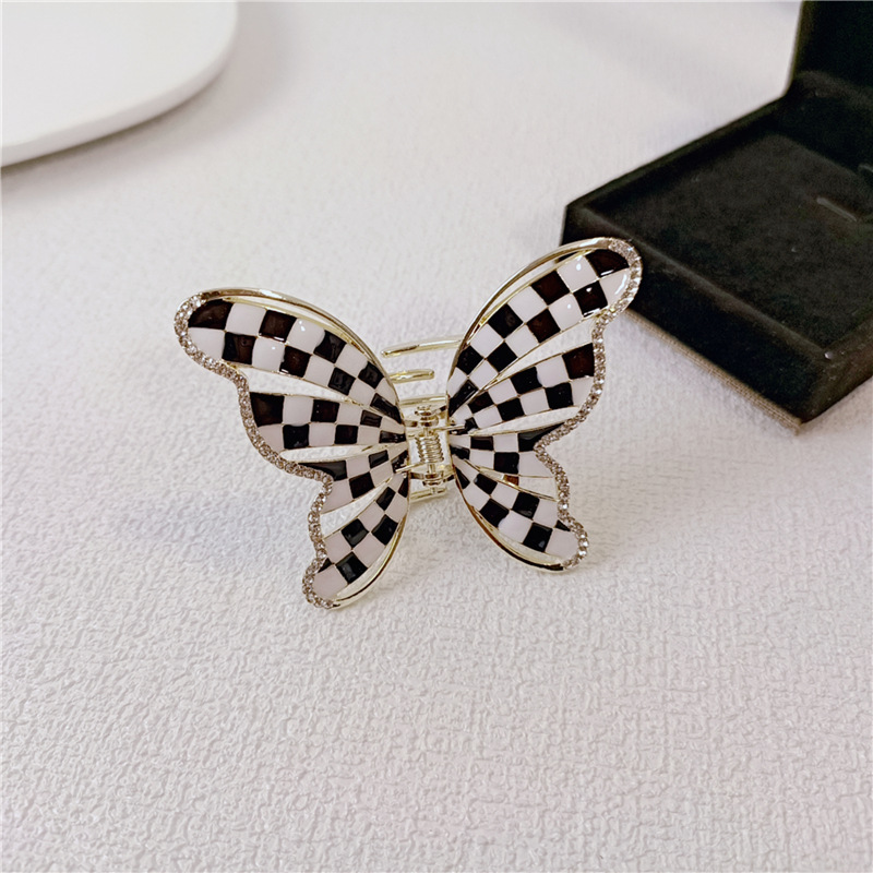 Fashion Design Pleated Black And White Checkerboard Butterfly Hair Clip - Image 3