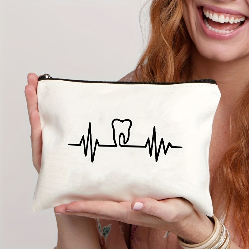 Tooth-patterned Canvas Zip Pouch For Kids Travel - Image 6