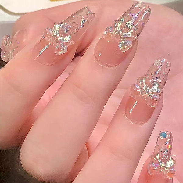 Wear Nail Milky White Gradient Crooked Peach Heart Nail Sticker - Image 8
