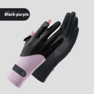 Ice silk sunscreen gloves-black and purple-1 pair