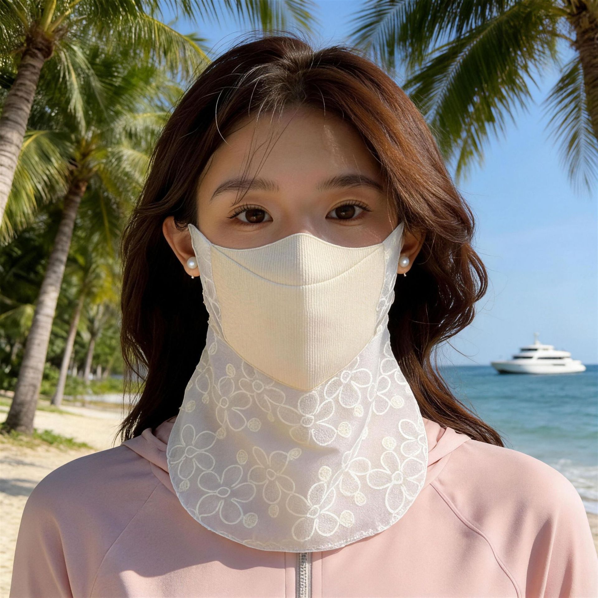 Womens Sun-Protective Face Mask Sequin Lace Ice Silk Mask UV Protection Sunshade