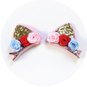 2pcs Set Cute Clips For Girls Glitter Rainbow Felt Fabric Flowers Hairpins Cat Ears Bunny Barrettes Kids Hair Accessories