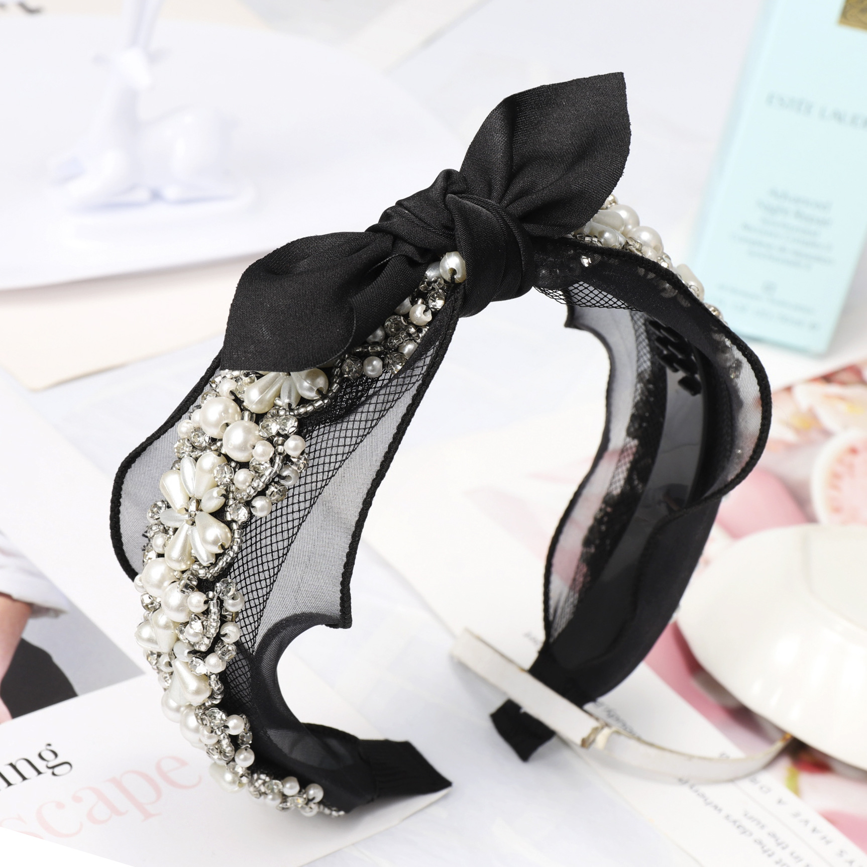 Crystal pearl lace Headband - Image 6