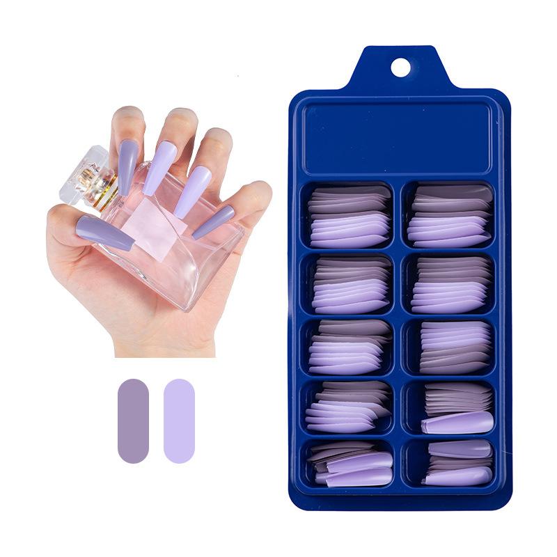 Blue Box Full Stickers Wear Long Ballet Fake Nails Solid Color Nail Patch Color - Image 2