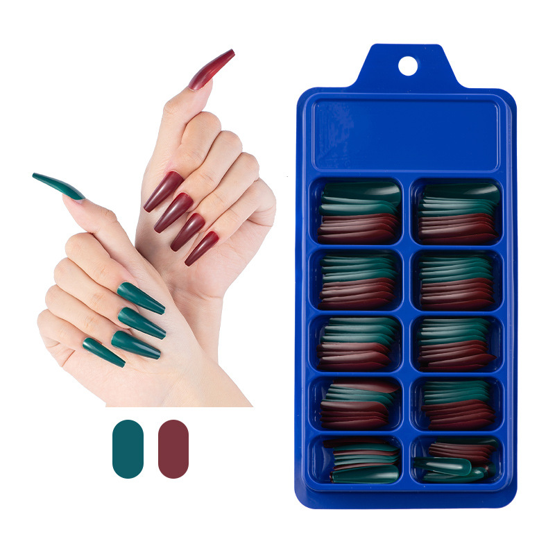 Blue Box Full Stickers Wear Long Ballet Fake Nails Solid Color Nail Patch Color - Image 3