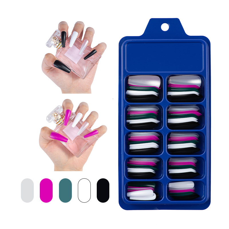 Blue Box Full Stickers Wear Long Ballet Fake Nails Solid Color Nail Patch Color - Image 8