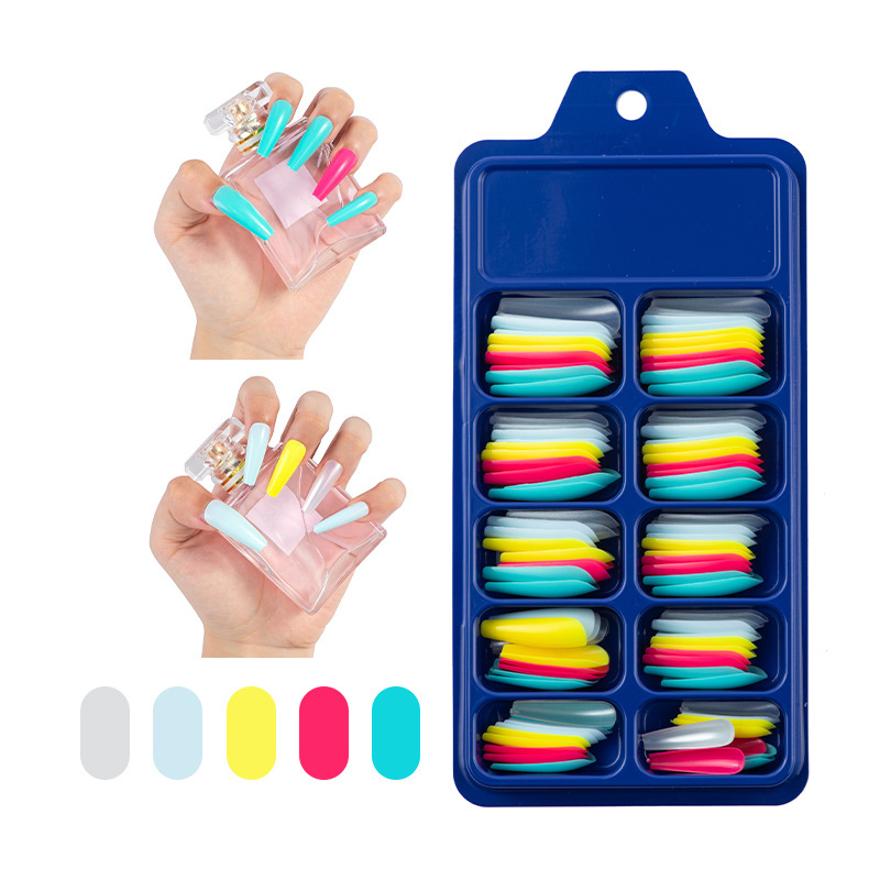 Blue Box Full Stickers Wear Long Ballet Fake Nails Solid Color Nail Patch Color - Image 4