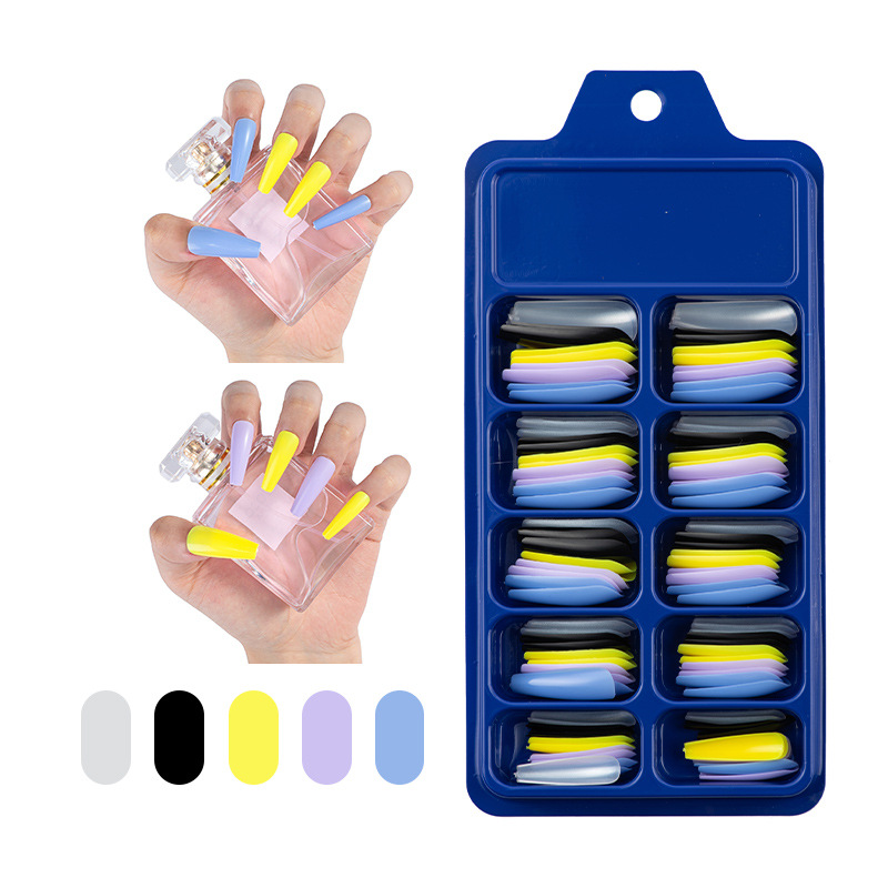 Blue Box Full Stickers Wear Long Ballet Fake Nails Solid Color Nail Patch Color - Image 5
