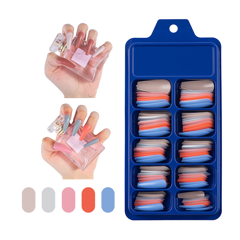 Blue Box Full Stickers Wear Long Ballet Fake Nails Solid Color Nail Patch Color - Image 9