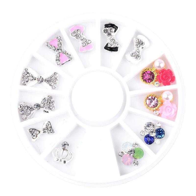1 Wheel 3D Charm Alloy Rhinestones Nail Art Decorations Perfume Bottle Bow Flowers Triangle DIY Nail Jewelry Supplies - Image 2