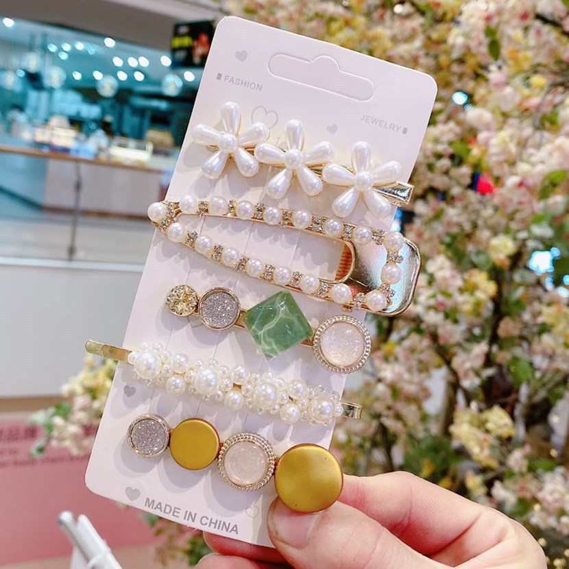 South Korea Ins Net Red Pearl Hairpin Set Hairpin Girl Word Clip Combination Side Bangs Clip Grabbing Clip - Image 4