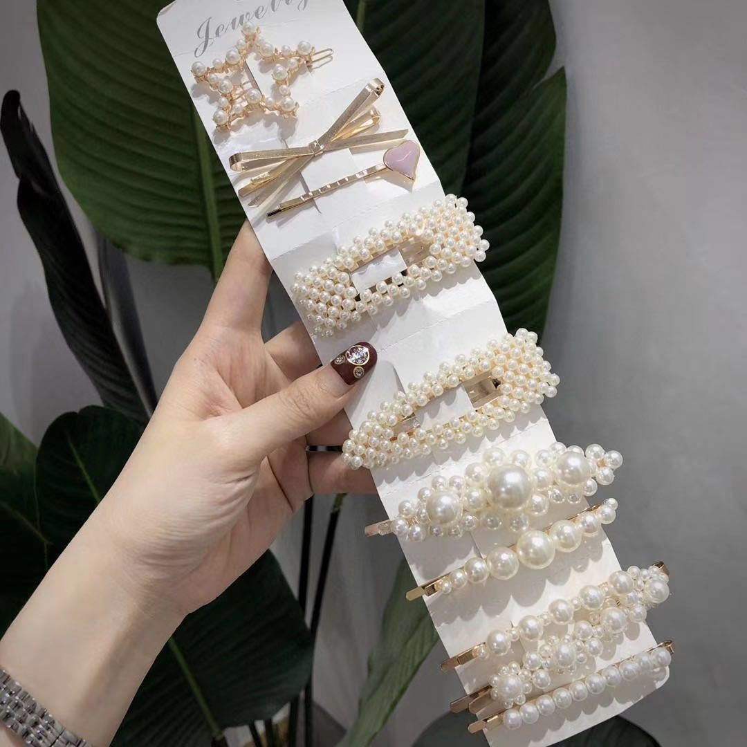 South Korea Ins Net Red Pearl Hairpin Set Hairpin Girl Word Clip Combination Side Bangs Clip Grabbing Clip - Image 8