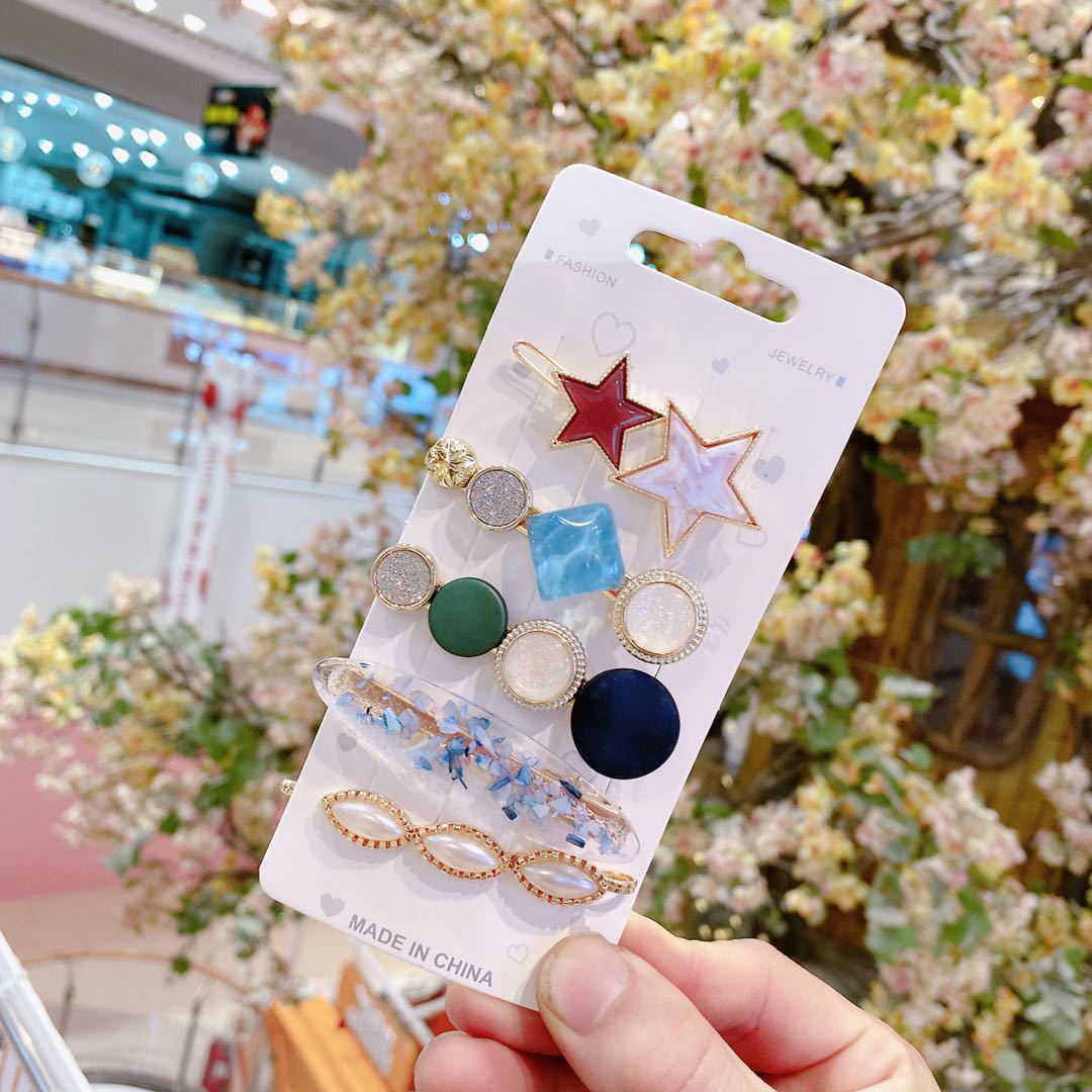 South Korea Ins Net Red Pearl Hairpin Set Hairpin Girl Word Clip Combination Side Bangs Clip Grabbing Clip - Image 2