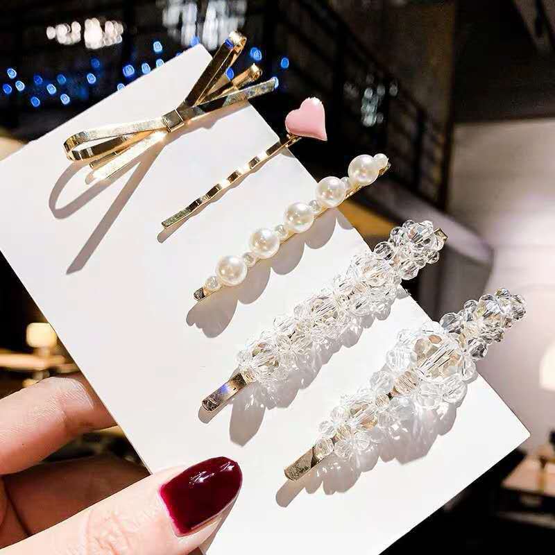 South Korea Ins Net Red Pearl Hairpin Set Hairpin Girl Word Clip Combination Side Bangs Clip Grabbing Clip - Image 9