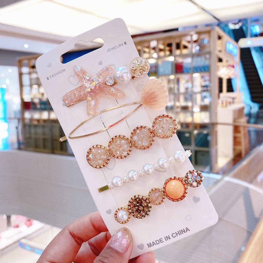 South Korea Ins Net Red Pearl Hairpin Set Hairpin Girl Word Clip Combination Side Bangs Clip Grabbing Clip - Image 3