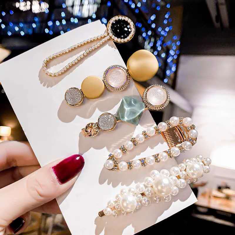 South Korea Ins Net Red Pearl Hairpin Set Hairpin Girl Word Clip Combination Side Bangs Clip Grabbing Clip - Image 10