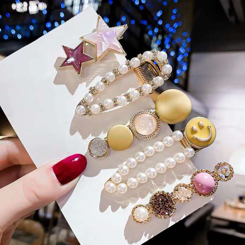 South Korea Ins Net Red Pearl Hairpin Set Hairpin Girl Word Clip Combination Side Bangs Clip Grabbing Clip - Image 12