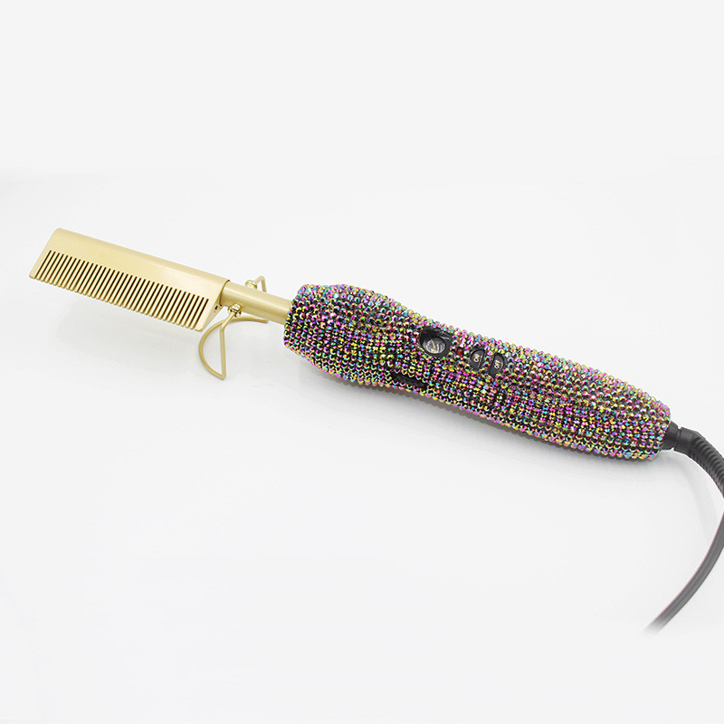 Hairdressing Comb Straight Curl Set With Glass Rhinestone Dual-Purpose Gold Diamond-Set Straight Hair Comb Hair Straightener - Image 9