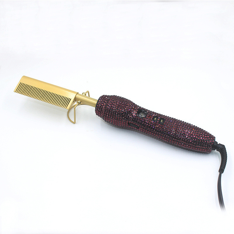 Hairdressing Comb Straight Curl Set With Glass Rhinestone Dual-Purpose Gold Diamond-Set Straight Hair Comb Hair Straightener - Image 14