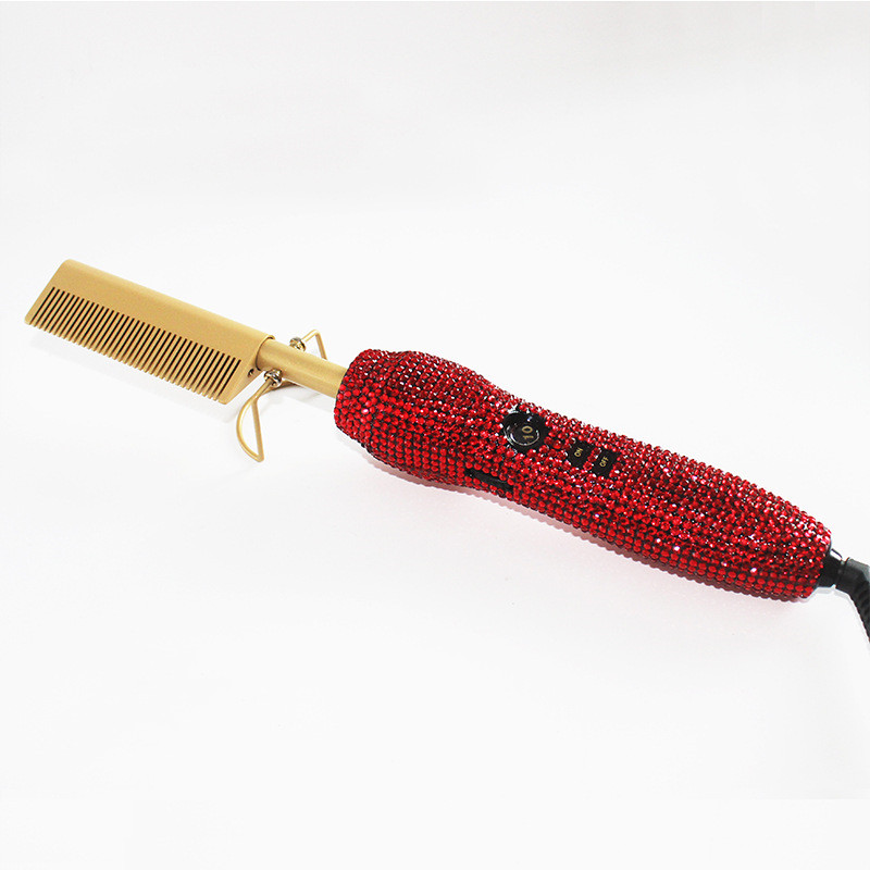 Hairdressing Comb Straight Curl Set With Glass Rhinestone Dual-Purpose Gold Diamond-Set Straight Hair Comb Hair Straightener - Image 3