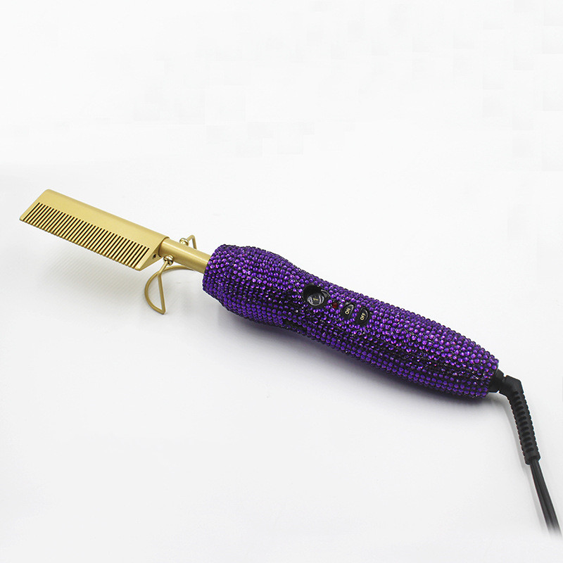 Hairdressing Comb Straight Curl Set With Glass Rhinestone Dual-Purpose Gold Diamond-Set Straight Hair Comb Hair Straightener - Image 4