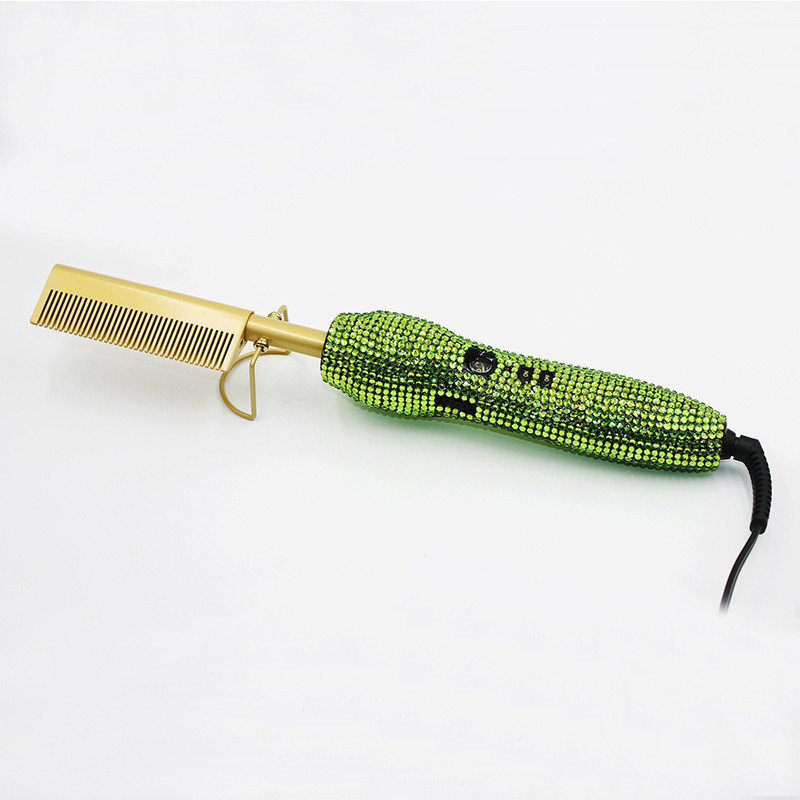 Hairdressing Comb Straight Curl Set With Glass Rhinestone Dual-Purpose Gold Diamond-Set Straight Hair Comb Hair Straightener - Image 11