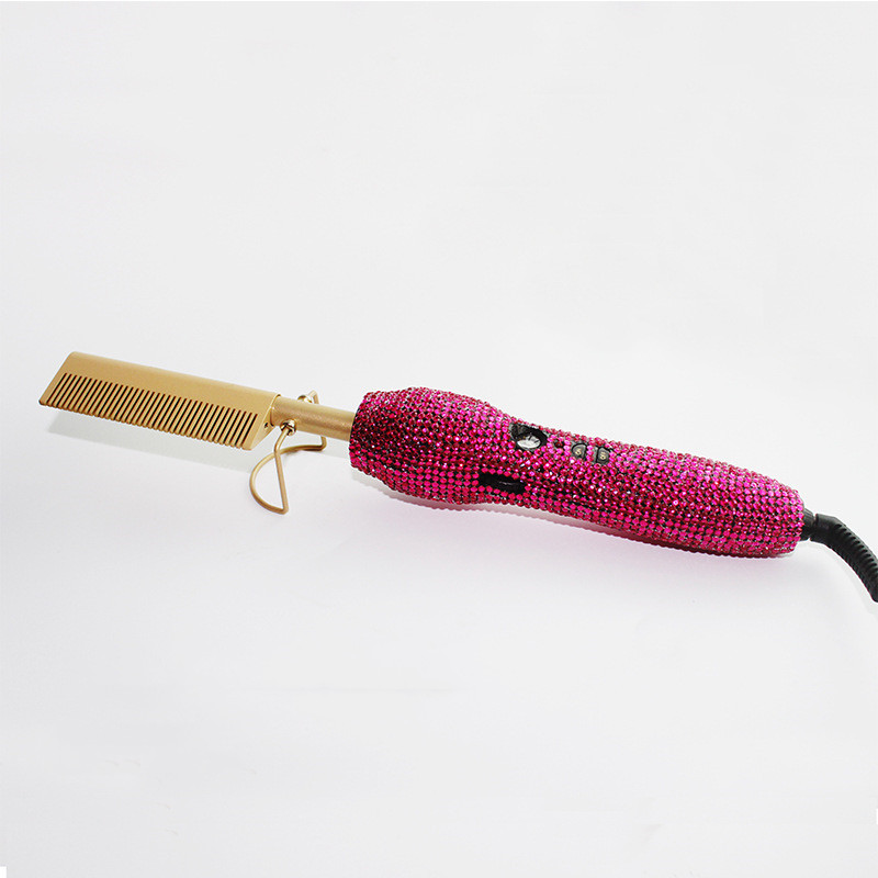 Hairdressing Comb Straight Curl Set With Glass Rhinestone Dual-Purpose Gold Diamond-Set Straight Hair Comb Hair Straightener - Image 5