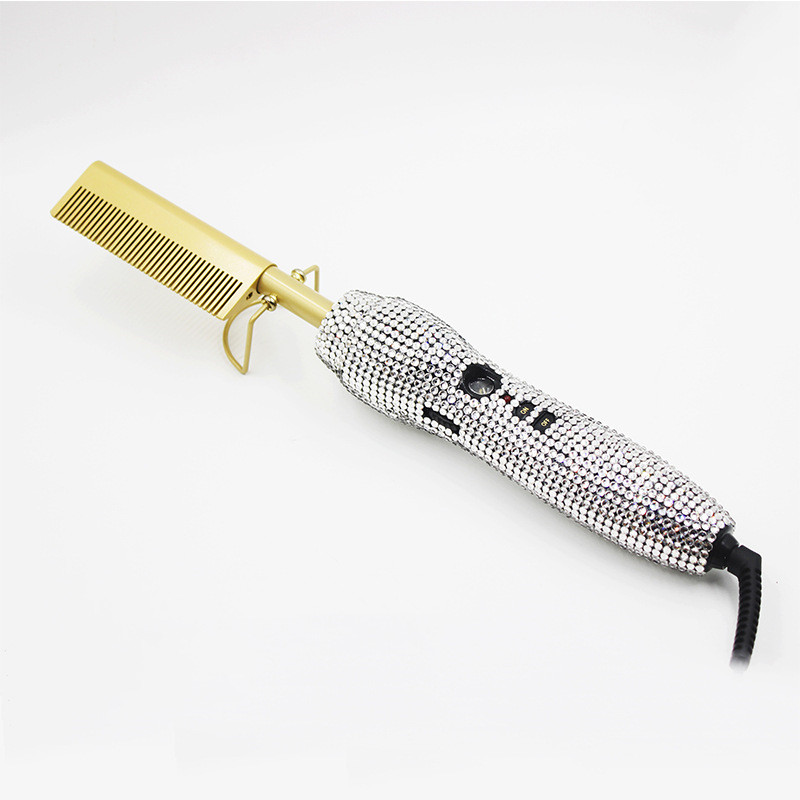 Hairdressing Comb Straight Curl Set With Glass Rhinestone Dual-Purpose Gold Diamond-Set Straight Hair Comb Hair Straightener - Image 7