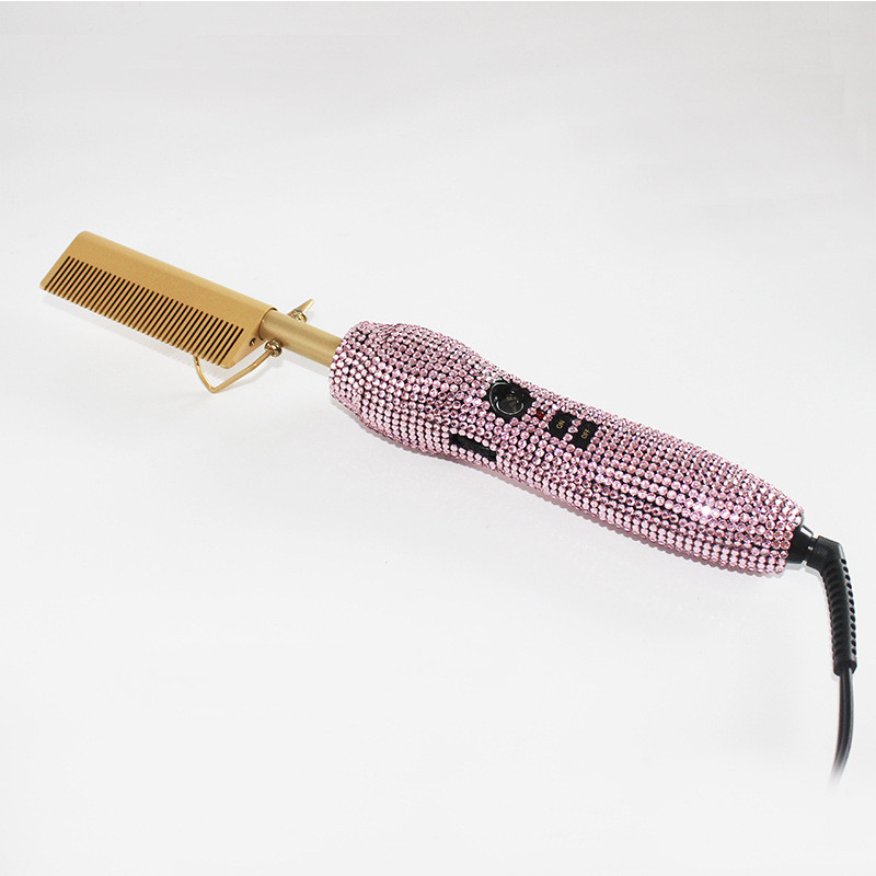 Hairdressing Comb Straight Curl Set With Glass Rhinestone Dual-Purpose Gold Diamond-Set Straight Hair Comb Hair Straightener - Image 6