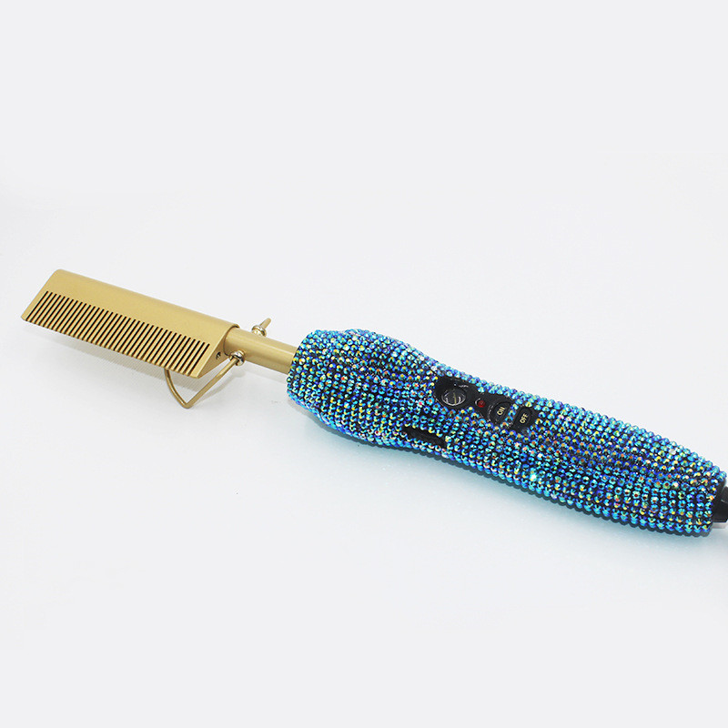 Hairdressing Comb Straight Curl Set With Glass Rhinestone Dual-Purpose Gold Diamond-Set Straight Hair Comb Hair Straightener - Image 8