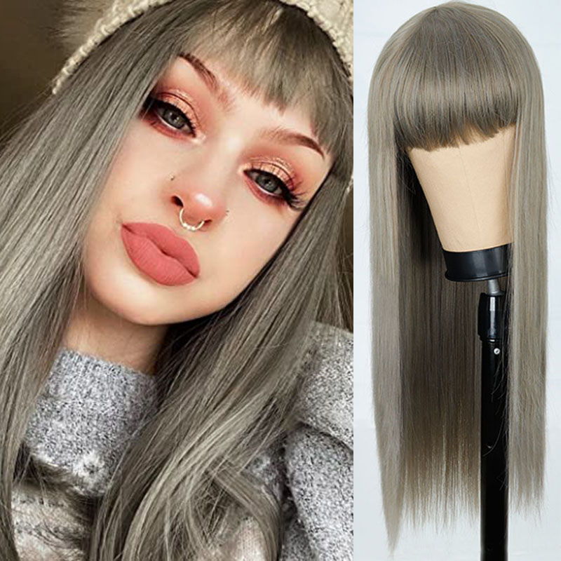 Orange Wig Female Long Straight Hair Dyed Long Hair Synthetic Headgear - Image 6