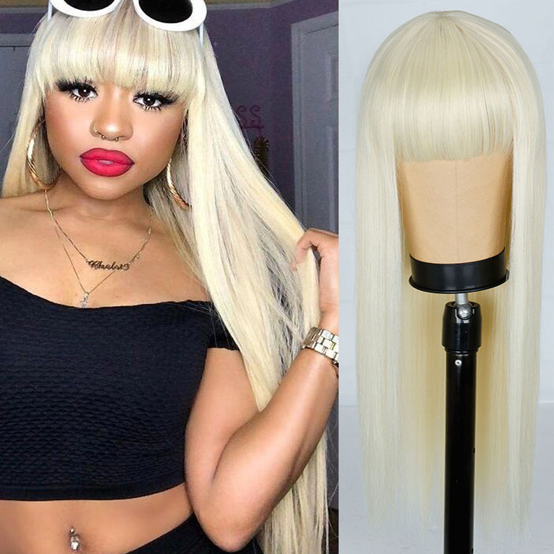 Orange Wig Female Long Straight Hair Dyed Long Hair Synthetic Headgear - Image 5
