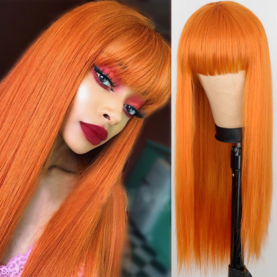 Orange Wig Female Long Straight Hair Dyed Long Hair Synthetic Headgear - Image 4