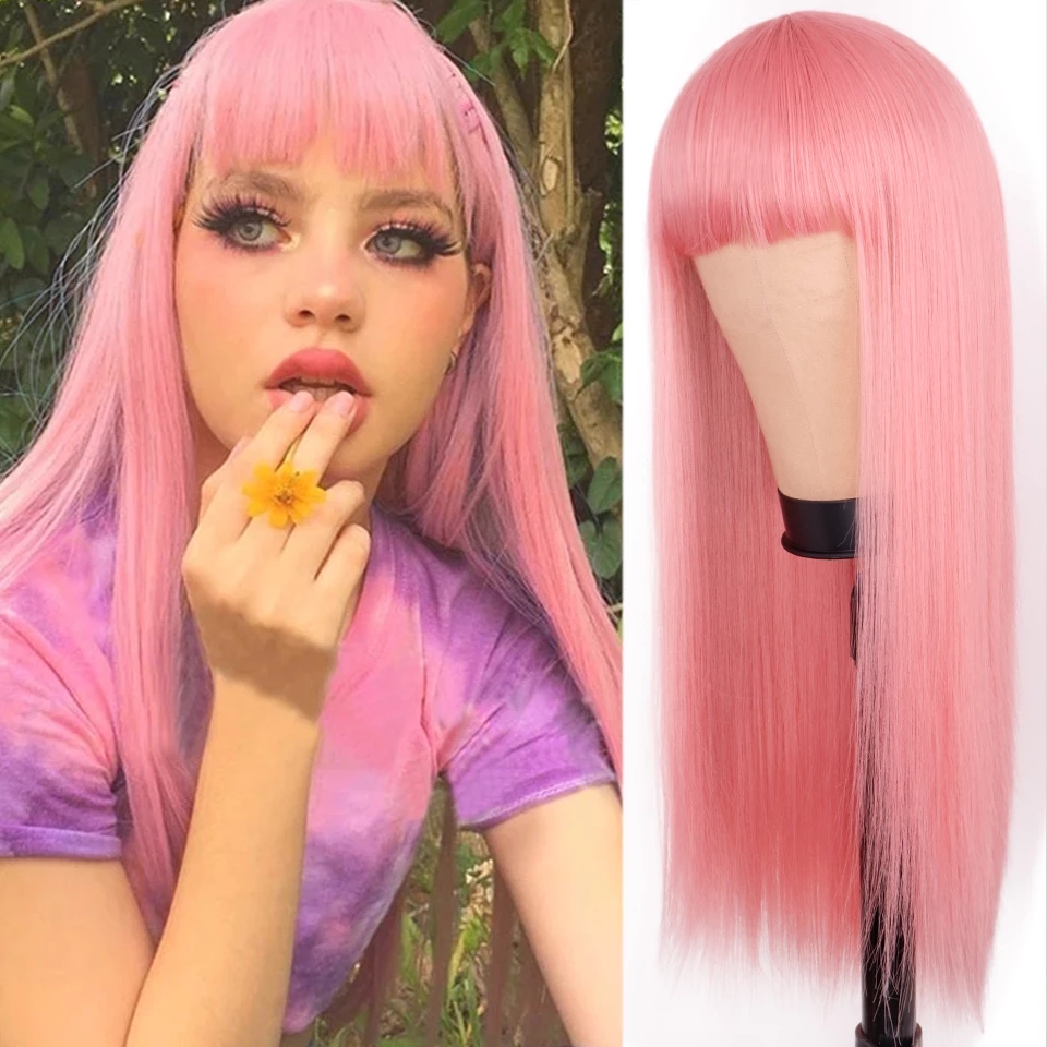 Orange Wig Female Long Straight Hair Dyed Long Hair Synthetic Headgear - Image 3